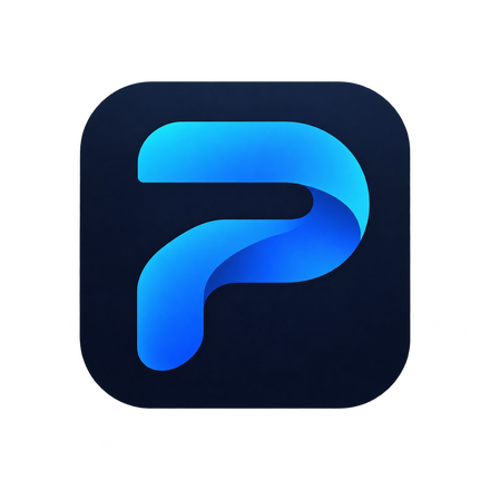 Symbole Practimodo : un chemin fluide en forme de P